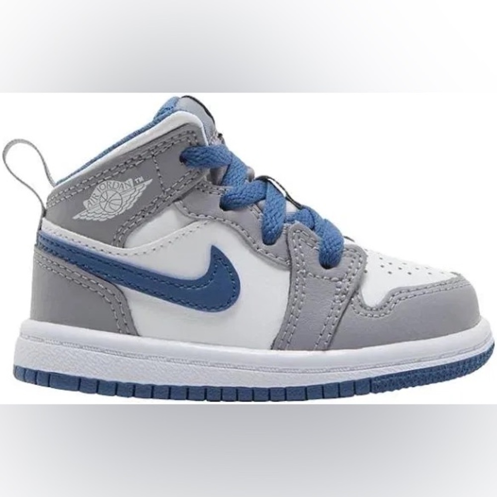 Jordan 1 Mid Toddler Sneaker Cement Grey / White-True Blue 2C